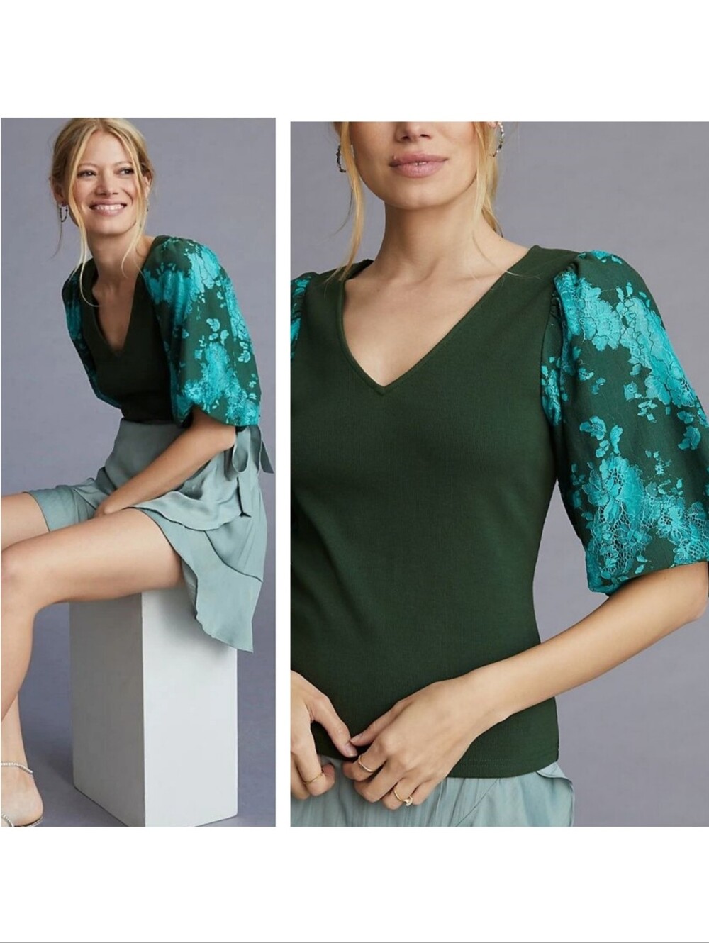 Anthropologie DOLAN Lace Puff-Sleeve Top size Medium